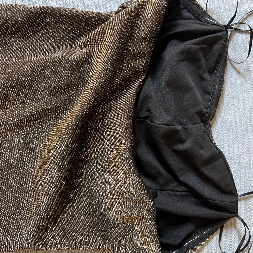 Likely Strapless Shimmering Gold Black Dress - Picture 3 of 5